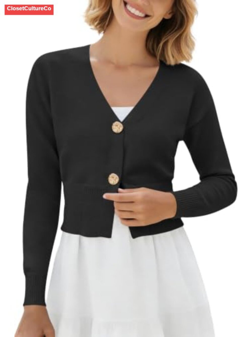 Womens Cropped V Neck Cardigan Button Down Knit Sweater Shrug
